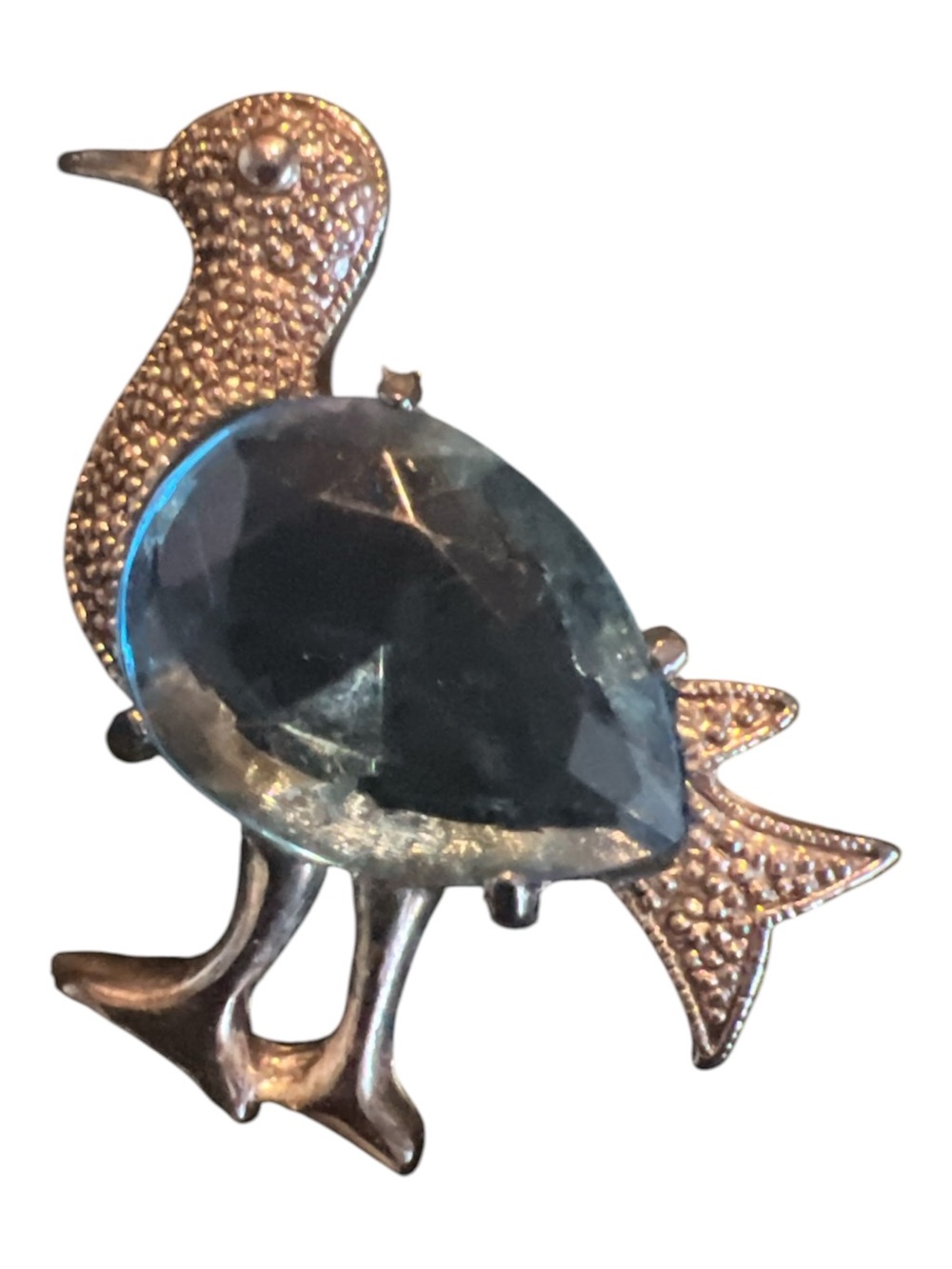 Vintage Bird Brooch with Teardrop Blue Stone